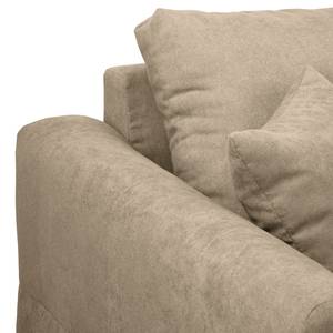 Ecksofa Meyford Microfaser Enza: Hellbeige - Ottomane davorstehend rechts - Mit Hocker