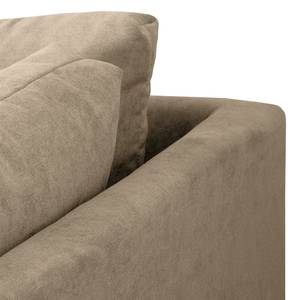 Ecksofa Meyford Microfaser Enza: Hellbeige - Ottomane davorstehend rechts - Mit Hocker