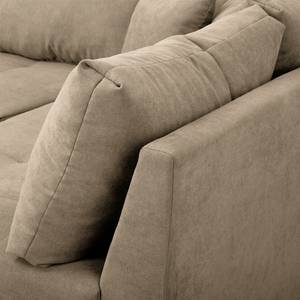 Ecksofa Meyford Microfaser Enza: Hellbeige - Ottomane davorstehend rechts - Mit Hocker