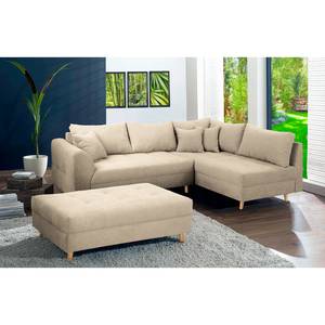 Ecksofa Meyford Microfaser Enza: Creme - Ottomane davorstehend rechts - Mit Hocker