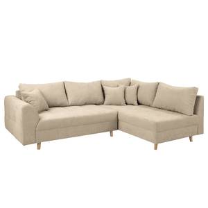 Ecksofa Meyford Microfaser Enza: Creme - Ottomane davorstehend rechts - Mit Hocker