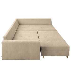 Ecksofa Meyford Microfaser Enza: Creme - Ottomane davorstehend rechts - Mit Hocker