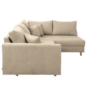 Ecksofa Meyford Microfaser Enza: Creme - Ottomane davorstehend rechts - Mit Hocker