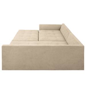 Ecksofa Meyford Microfaser Enza: Creme - Ottomane davorstehend rechts - Mit Hocker