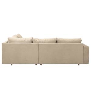 Ecksofa Meyford Microfaser Enza: Creme - Ottomane davorstehend rechts - Mit Hocker