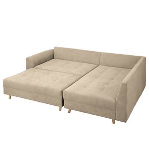 Ecksofa Meyford Microfaser Enza: Creme - Ottomane davorstehend rechts - Mit Hocker