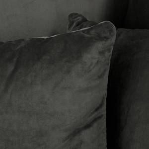 Canapé d’angle Meyford Velours Ravi: Anthracite - Méridienne longue à droite (vue de face) - Avec repose-pieds