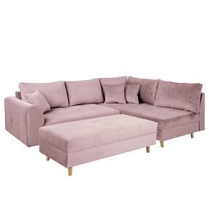 Ecksofa Meyford Samt Ravi: Mauve - Ottomane davorstehend rechts - Mit Hocker