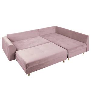 Ecksofa Meyford Samt Ravi: Mauve - Ottomane davorstehend rechts - Mit Hocker