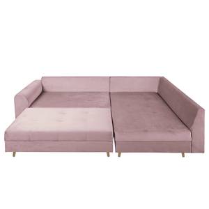 Ecksofa Meyford Samt Ravi: Mauve - Ottomane davorstehend rechts - Mit Hocker