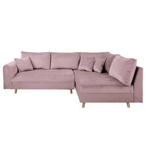 Ecksofa Meyford Samt Ravi: Mauve - Ottomane davorstehend rechts - Mit Hocker