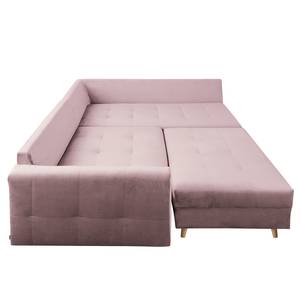 Ecksofa Meyford Samt Ravi: Mauve - Ottomane davorstehend rechts - Mit Hocker