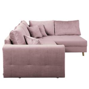 Ecksofa Meyford Samt Ravi: Mauve - Ottomane davorstehend rechts - Mit Hocker