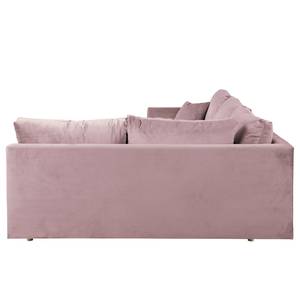 Ecksofa Meyford Samt Ravi: Mauve - Ottomane davorstehend rechts - Mit Hocker