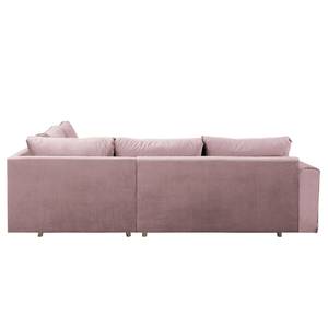 Ecksofa Meyford Samt Ravi: Mauve - Ottomane davorstehend rechts - Mit Hocker