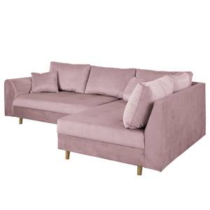 Ecksofa Meyford Samt Ravi: Mauve - Ottomane davorstehend rechts - Mit Hocker