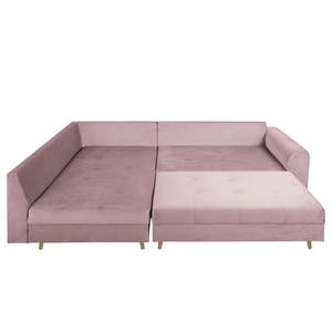 Ecksofa Meyford Samt Ravi: Mauve - Ottomane davorstehend links - Mit Hocker