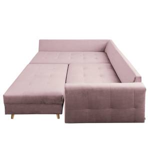 Ecksofa Meyford Samt Ravi: Mauve - Ottomane davorstehend links - Mit Hocker