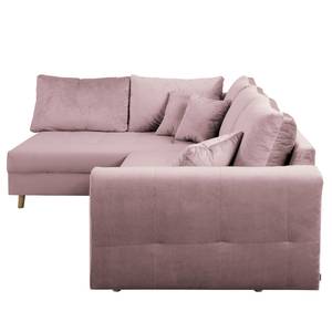 Ecksofa Meyford Samt Ravi: Mauve - Ottomane davorstehend links - Mit Hocker