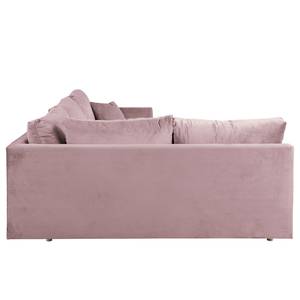 Ecksofa Meyford Samt Ravi: Mauve - Ottomane davorstehend links - Mit Hocker