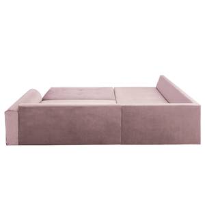 Ecksofa Meyford Samt Ravi: Mauve - Ottomane davorstehend links - Mit Hocker