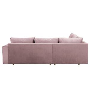 Ecksofa Meyford Samt Ravi: Mauve - Ottomane davorstehend links - Mit Hocker