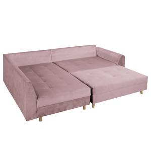 Ecksofa Meyford Samt Ravi: Mauve - Ottomane davorstehend links - Mit Hocker