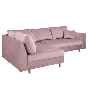 Ecksofa Meyford Samt Ravi: Mauve - Ottomane davorstehend links - Mit Hocker