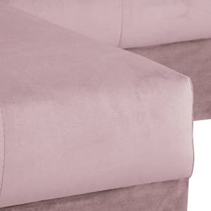 Ecksofa Meyford Samt Ravi: Mauve - Ottomane davorstehend links - Mit Hocker