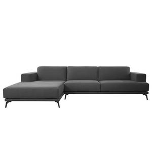 Ecksofa Asia Webstoff Inas: Basalt - Longchair davorstehend links