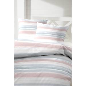 Parure de lit renforcé bio Blurred Lines Coton - Blanc / Rose - 135 x 200 cm + oreiller 80 x 80 cm
