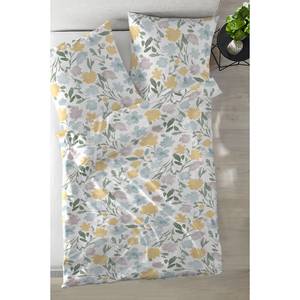 Parure de lit en percale Tante Ida Coton - Blanc / Jaune - 135 x 200 cm + oreiller 80 x 80 cm