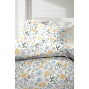 Parure de lit en percale Tante Ida Coton - Blanc / Jaune - 135 x 200 cm + oreiller 80 x 80 cm