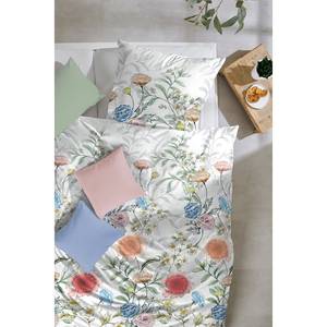 Parure de lit en satin mako Gartenparty Coton - Blanc - 135 x 200 cm + oreiller 80 x 80 cm