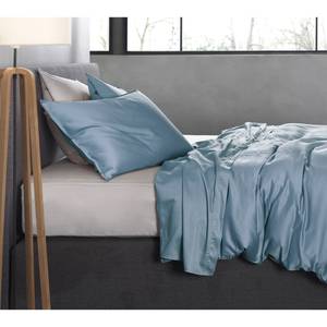 Parure de lit Satinado Satin de coton - Bleu jean - 250 x 260 cm + 2 coussin 60 x 70 cm