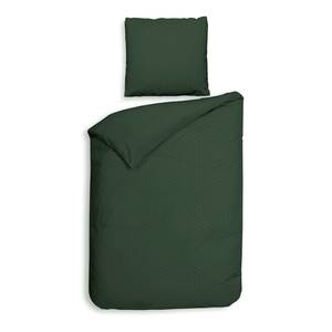 Parure de lit Punto Satin de coton - Vert foncé - 135 x 200 cm + oreiller 80 x 80 cm