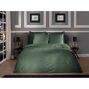 Parure de lit Punto Satin de coton - Vert foncé - 155 x 220 cm + oreiller 80 x 80 cm