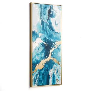 Bild Iconic Pflanzenblatt - Blau / Gold - 50 cm × 120 cm