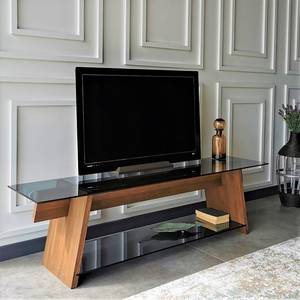 Tv-meubel Kalisz glas/massief walnotenhout - rookgrijs/walnotenhout