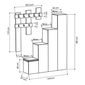 Garderobenset Usam (5-teilig) Weiß - Holzwerkstoff - 149 x 180 x 37 cm