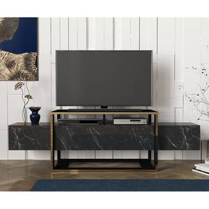 Meuble TV en aggloméré Bianco Imitation marbre noir / Doré