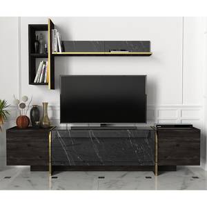 Tv-meubel Vidal zwarte marmeren look/walnotenhouten look/goudkleurig