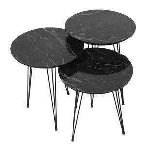 Tavolino Soffy (set da 3) Metallo - Effetto marmo nero / Nero