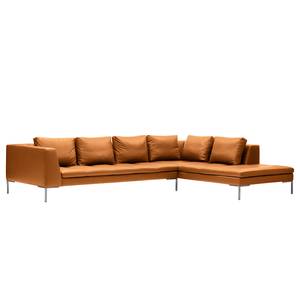 Ecksofa MADISON mit Ottomane Echtleder - Echtleder Neka: Cognac - Breite: 319 cm - Ottomane davorstehend rechts