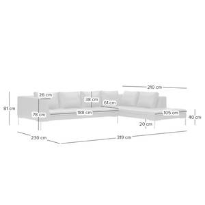 Ecksofa MADISON mit Ottomane Echtleder - Echtleder Neka: Cognac - Breite: 319 cm - Ottomane davorstehend rechts