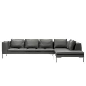 Ecksofa MADISON mit Ottomane Echtleder - Echtleder Neka: Grau - Breite: 319 cm - Ottomane davorstehend rechts