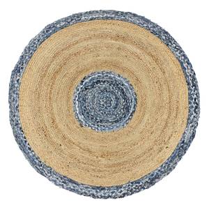 Tappeto a pelo corto Patch Cotone - Blu / Naturale - Diametro: 160 cm