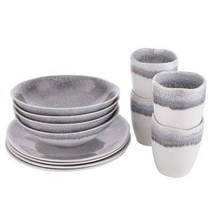 Set petit-déjeuner ATLANTIS (12 él.) Céramique - Blanc / Gris - Blanc / Gris