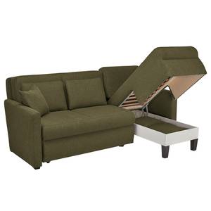 Ecksofa Orna Flachgewebe Alma: Olive - Longchair davorstehend rechts - Liegefläche Breite: 160 cm