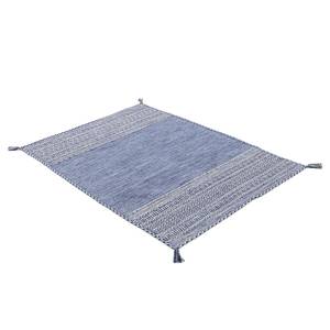 Tapis tissé plat Kelim Azizi Coton - Bleu - 140 x 200 cm